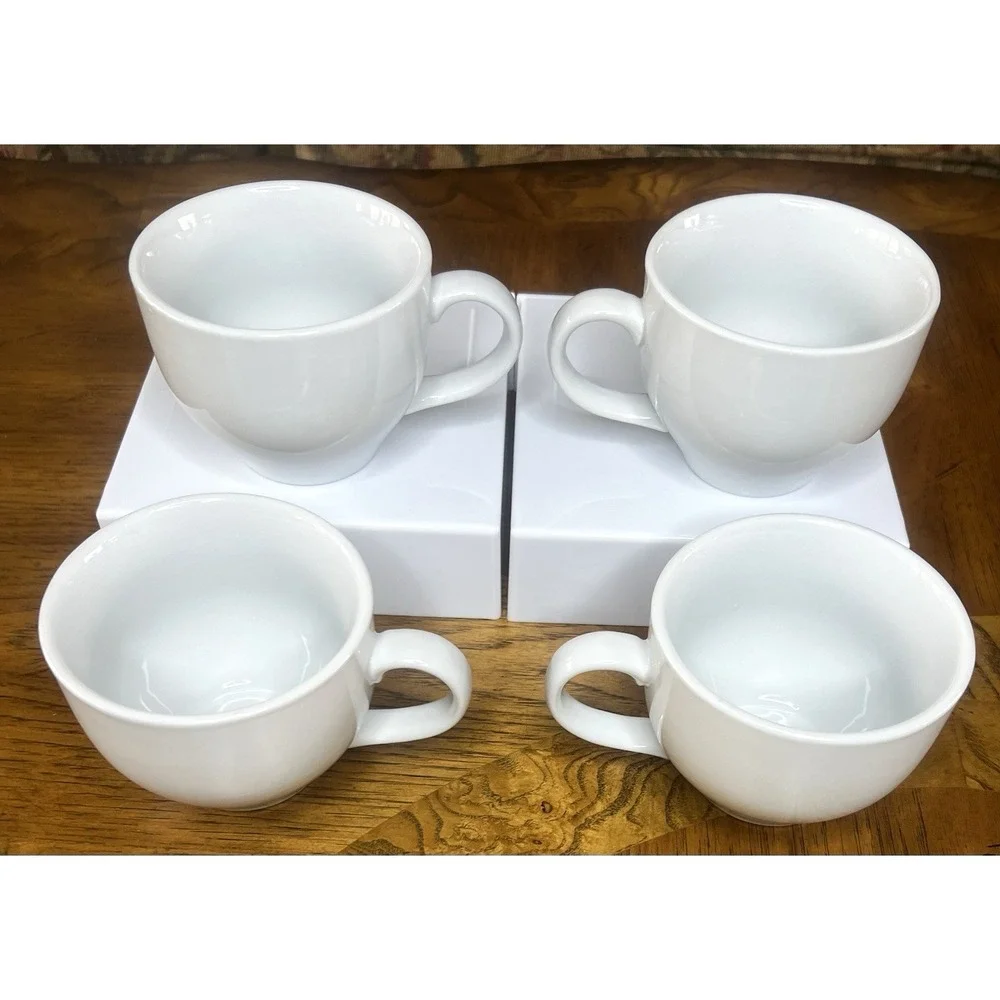 4 Pottery Barn Great White Coffee Mug Cup Set Standard 8 oz Size EUC